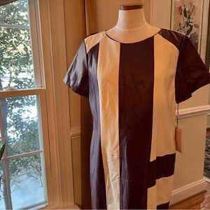 NWT Avec Les Filles (Anthropologie) Plum/Cream Faux Leather Mini Dress-Size XL